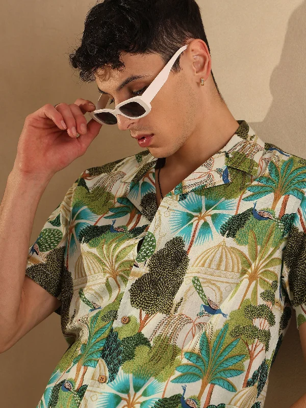 Layered Men's Henley ShirtsLightweight Cotton Block Printed Shirt
