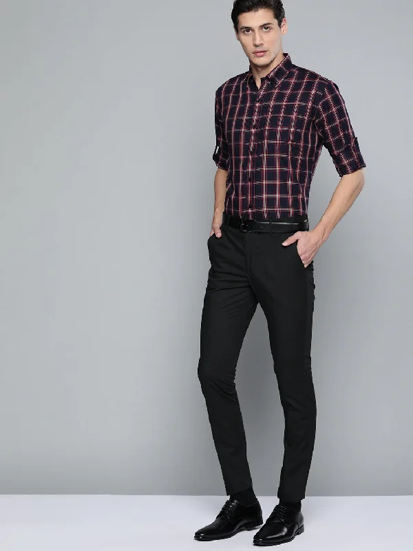 Men's Wrinkle-Free Shirts for Easy CareMen Navy Blue Red Pure Cotton Smart Fit Tartan Checks Checked Formal Shirt Men's Wrinkle-Free Shirts for Easy CareMen Navy Blue Red Pure Cotton Smart Fit Tartan Checks Checked Formal Shirt