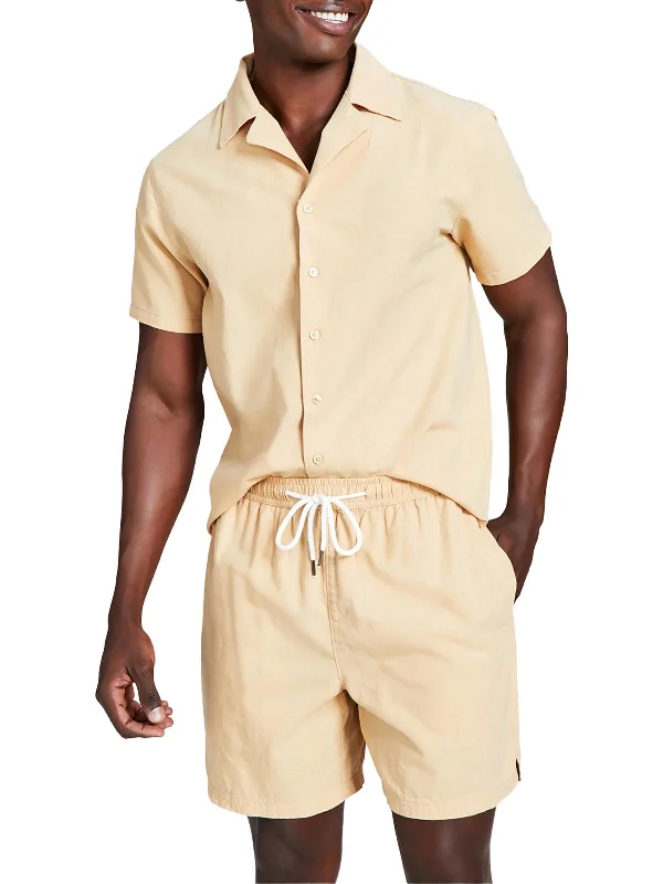 Men's Pants with Contrast WaistbandsMens Solid Cotton Casual Shorts