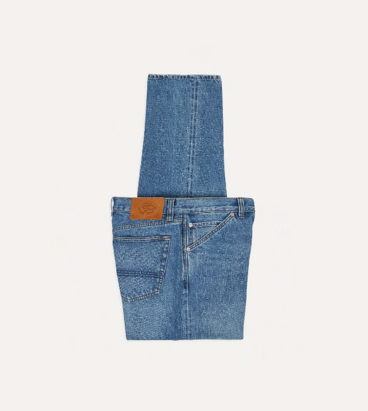 Men's Pants with Faux Leather PatchesCustom Wash 14.2oz Japanese Selvedge Denim Five-Pocket Jeans