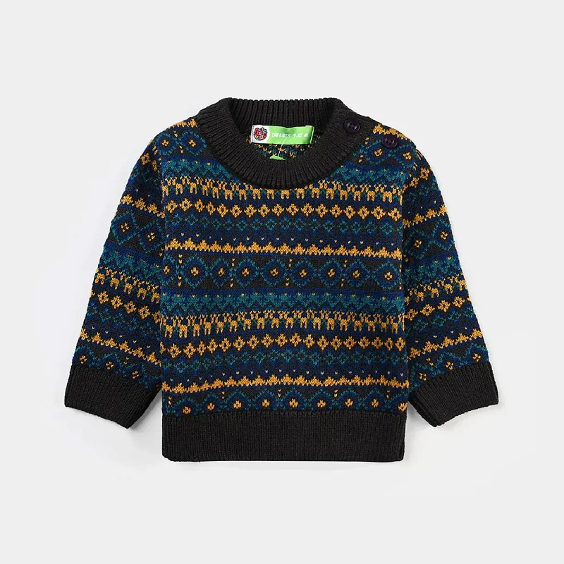 Infant Boys Acrylic Sweater Ribbon-CHARCOAL