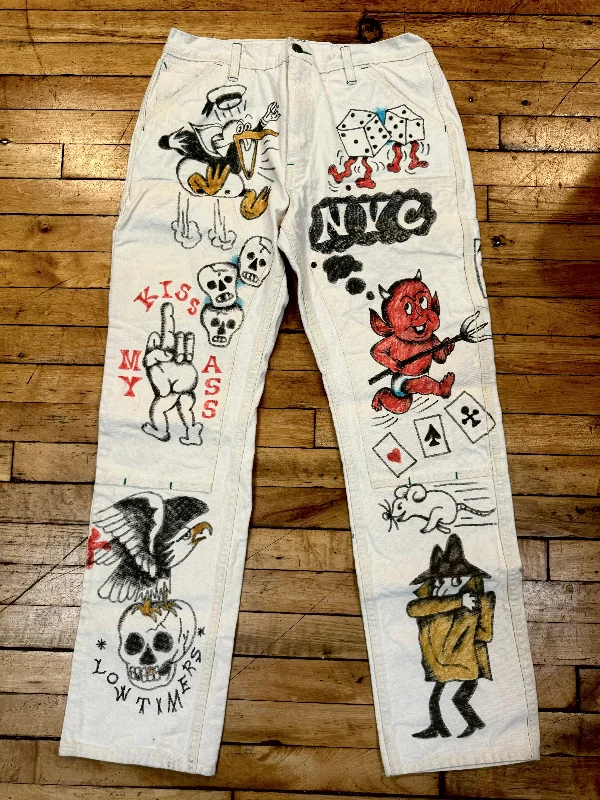 Men's Velcro-Closure Pants for ConvenienceLeft Field X Low Timers, NYC hand drawn workwear - Natural Mt Vernon Duck Double Knee Work Uniform  Chino Size 35" running 33"