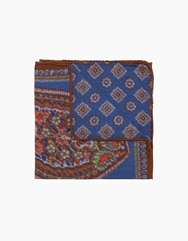 Blue and Brown Paisley Silk Pocket Square