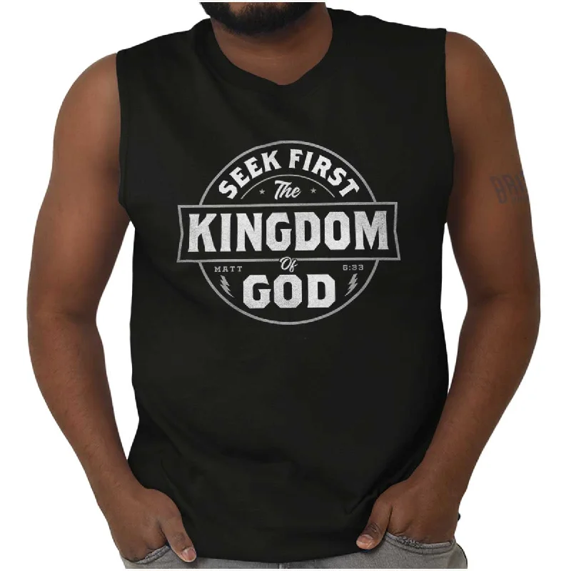 Casual Men's Button-Down ShirtsSeek First the Kingdom Sleeveless T Shirt