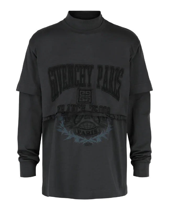 Men's Shirts with Elastic WaistbandsLayered Embroidered Long Sleeve T-Shirt