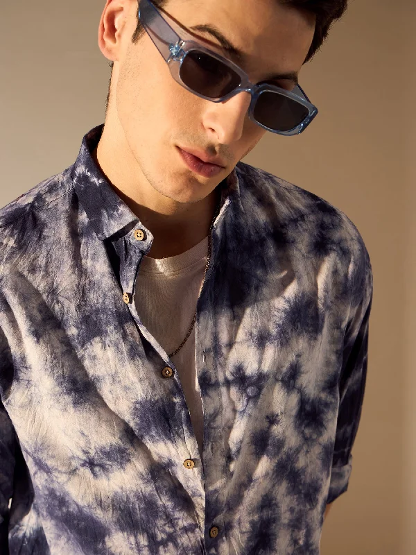 Men's Performance Shirts for Active LifestylesBlue & White: Tie and Dye Oversized Cotton Shirt Men's Performance Shirts for Active LifestylesBlue & White: Tie and Dye Oversized Cotton Shirt