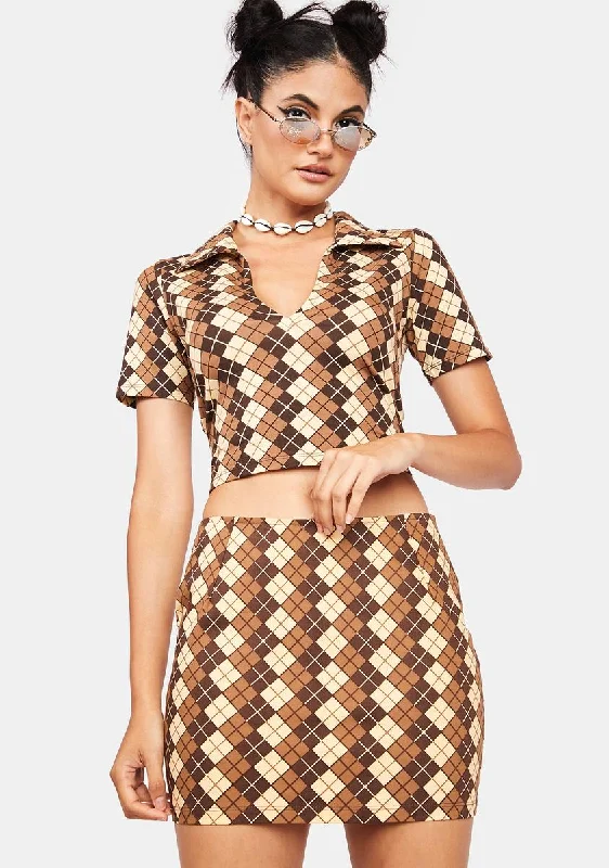 Brown Argyle Ima Mini Skirt