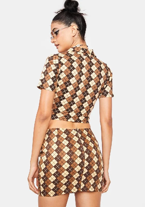 Brown Argyle Ima Mini Skirt