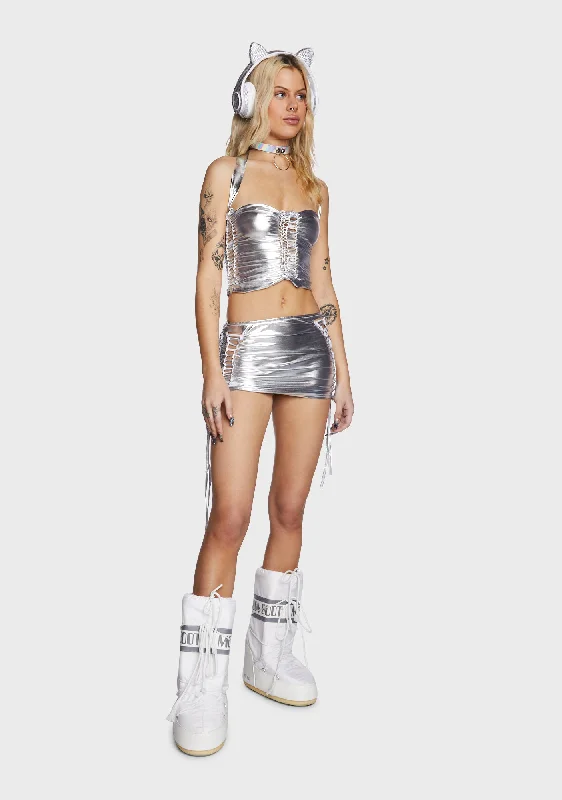 Dance Floor Queen Mini Skirt - Silver