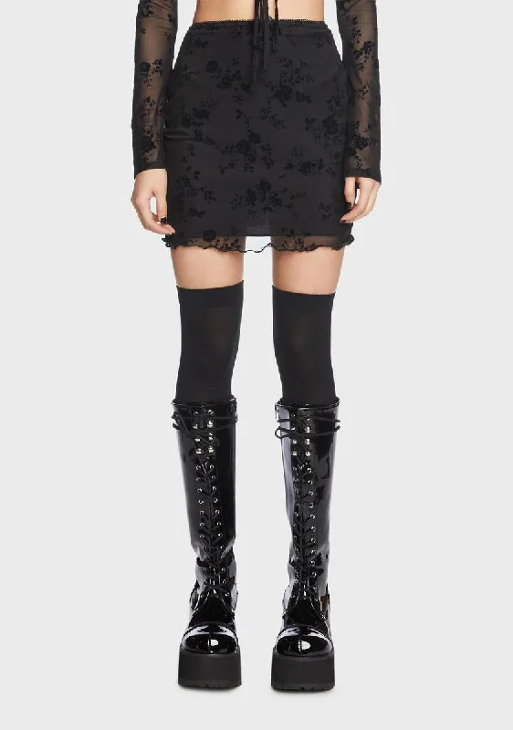 Flocked Mesh Mini Skirt