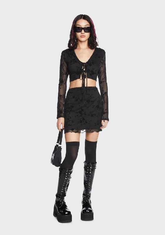 Flocked Mesh Mini Skirt