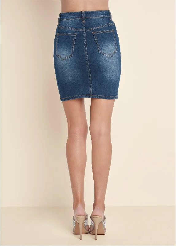 Jean mini skirt with faux pearls - Dark Wash