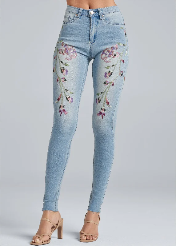 Floral embroidered skinny jeans - Light Wash