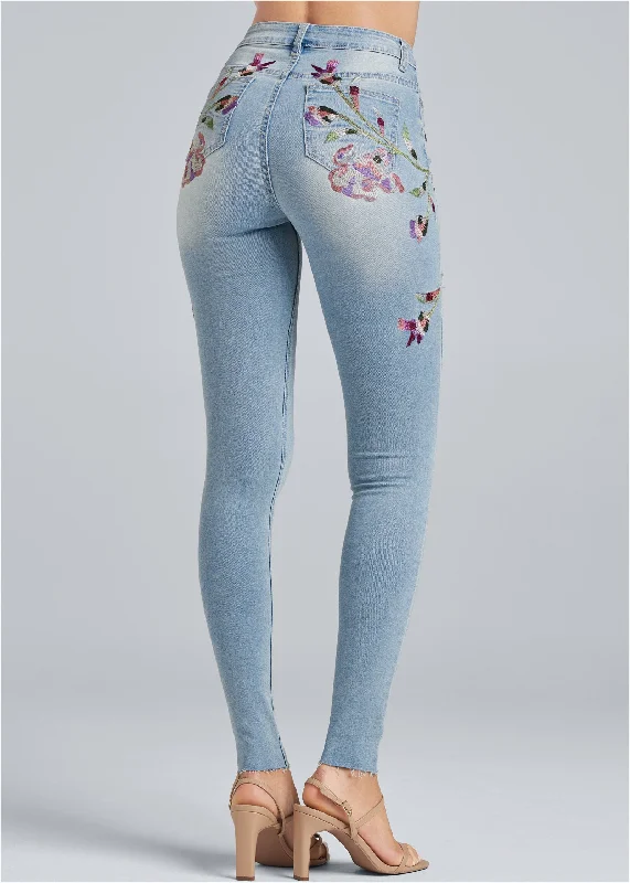 Floral embroidered skinny jeans - Light Wash