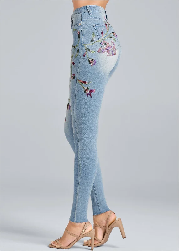 Floral embroidered skinny jeans - Light Wash