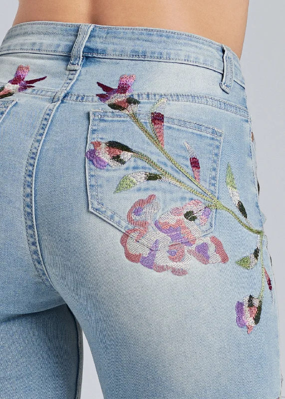 Floral embroidered skinny jeans - Light Wash