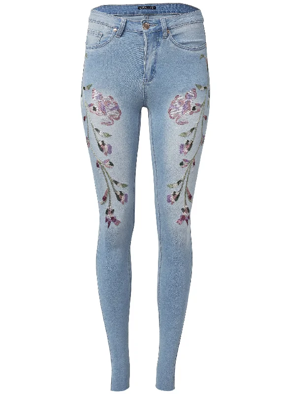 Floral embroidered skinny jeans - Light Wash