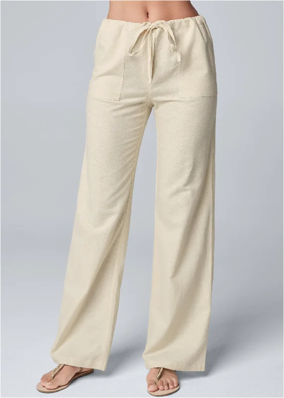 Linen drawstring pants - Sand