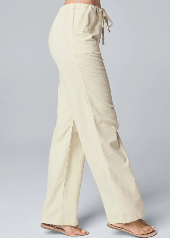 Linen drawstring pants - Sand