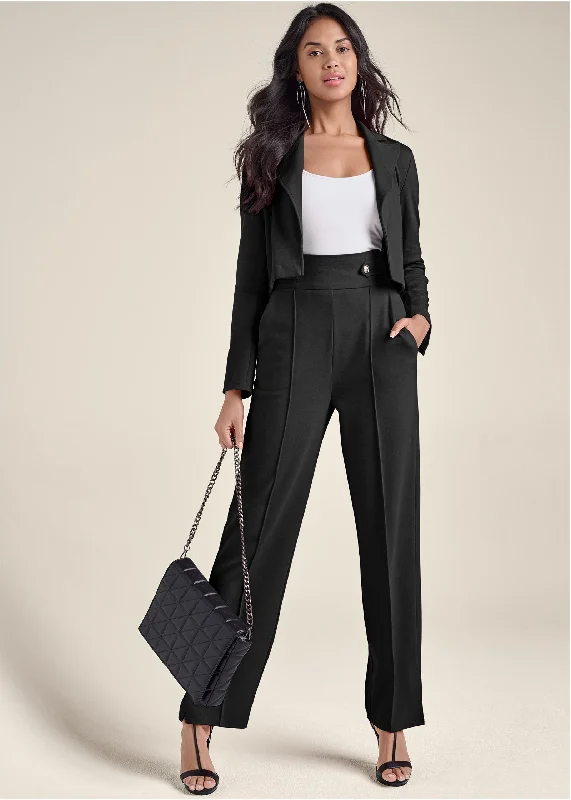 Cropped Blazer Suiting Set  - Black