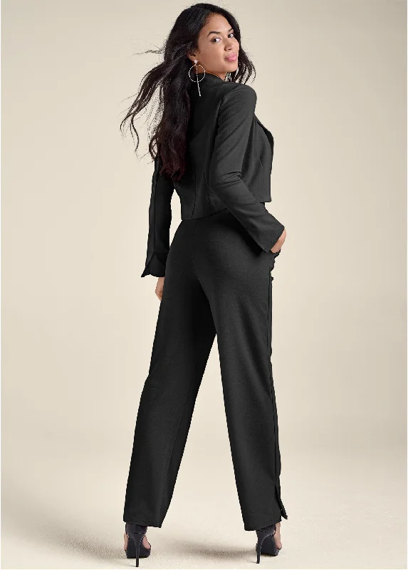 Cropped Blazer Suiting Set  - Black