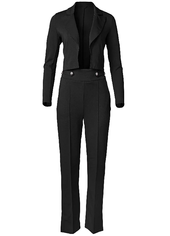 Cropped Blazer Suiting Set  - Black