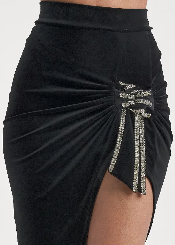 Velvet rhinestone bow skirt - Black Multi