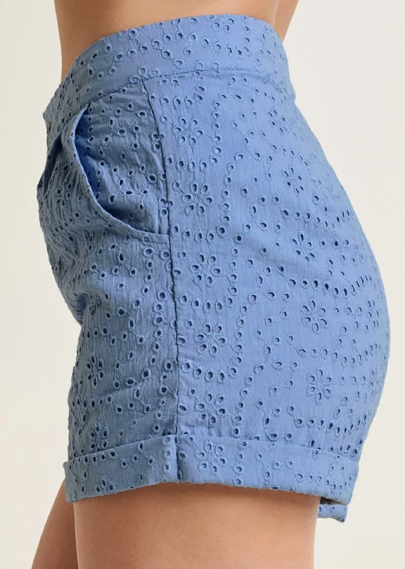 Eyelet cuffed button shorts - Blue