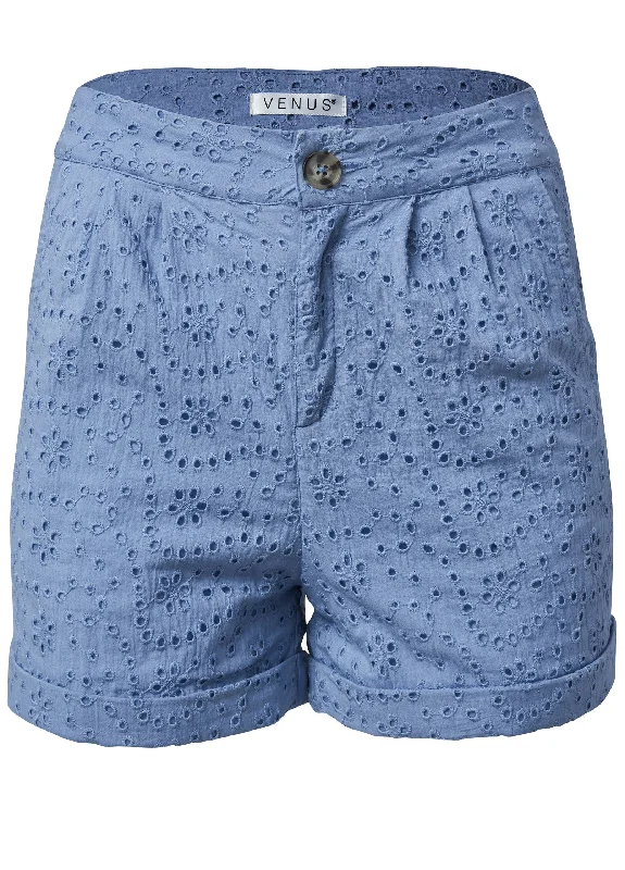 Eyelet cuffed button shorts - Blue