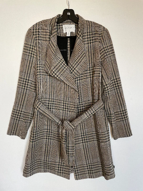 Coat Trench Coat By Carolina Belle In Plaid Pattern, Size: M