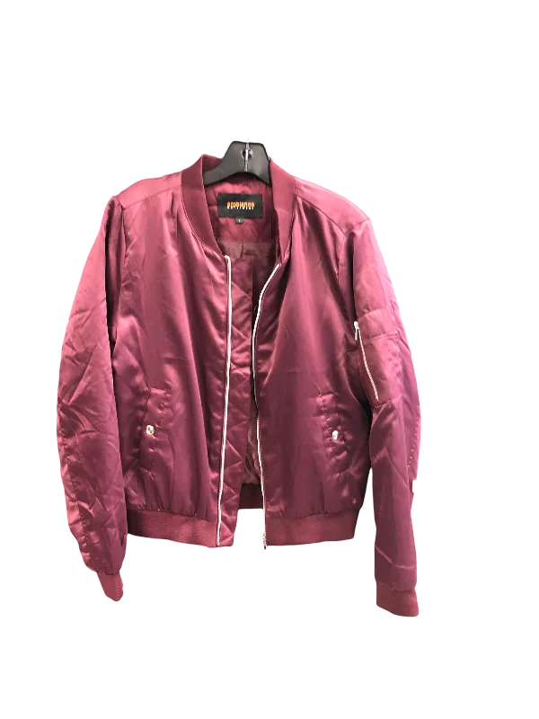 Jacket Moto By Ambiance Apparel In Maroon, Size: L