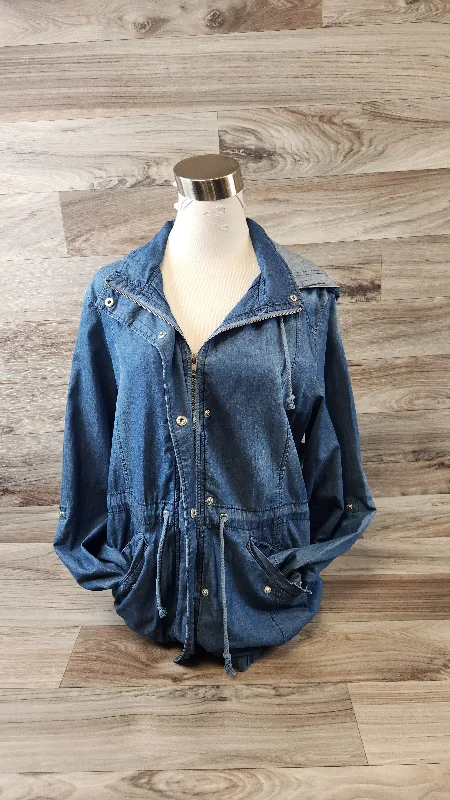 Jacket Utility By Clothes Mentor In Blue Denim, Size: L