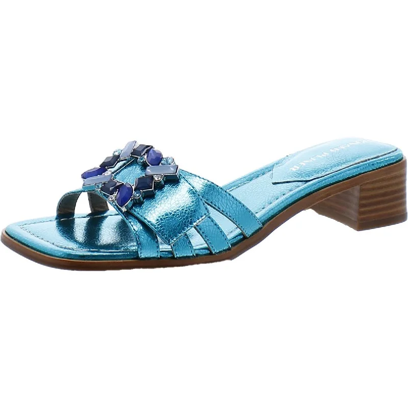 BELLAMY Womens Leather Slip On Slide Sandals