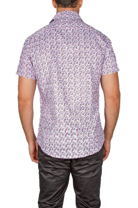 Men's Red Patterned Short Sleeve Button Up Men's Red Patterned Short Sleeve Button Up