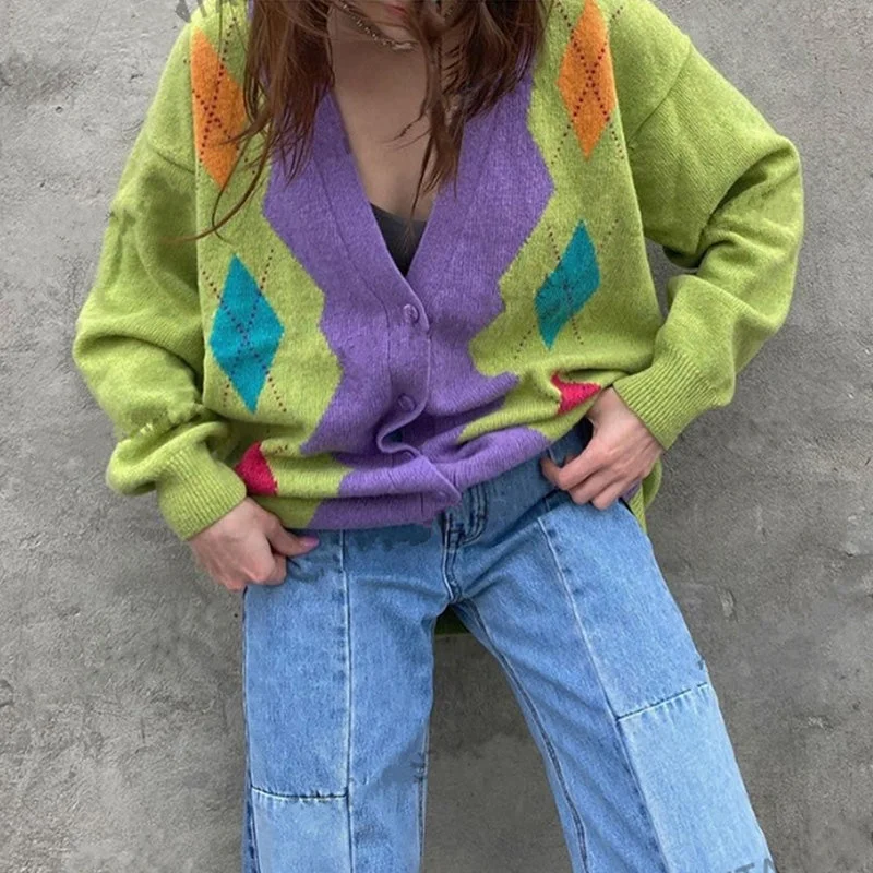 1960s Groovy Colors Argyle Cardigan