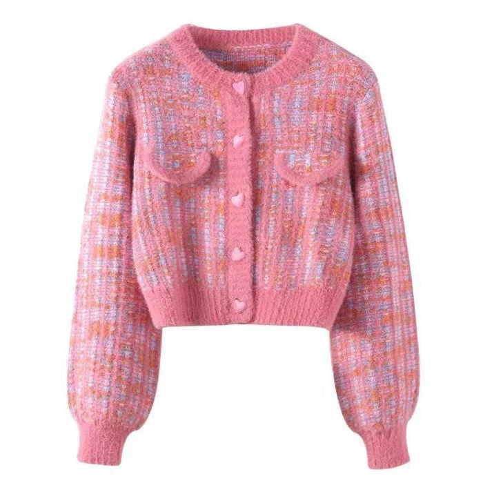 Barbiecore Knit Cropped Cardigan