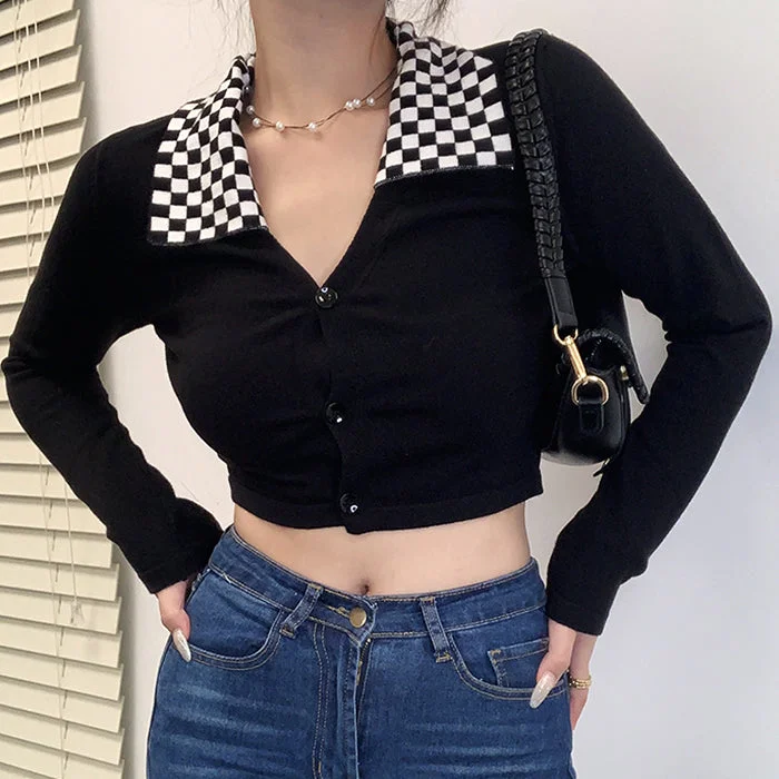 Checkerboard Collar Top