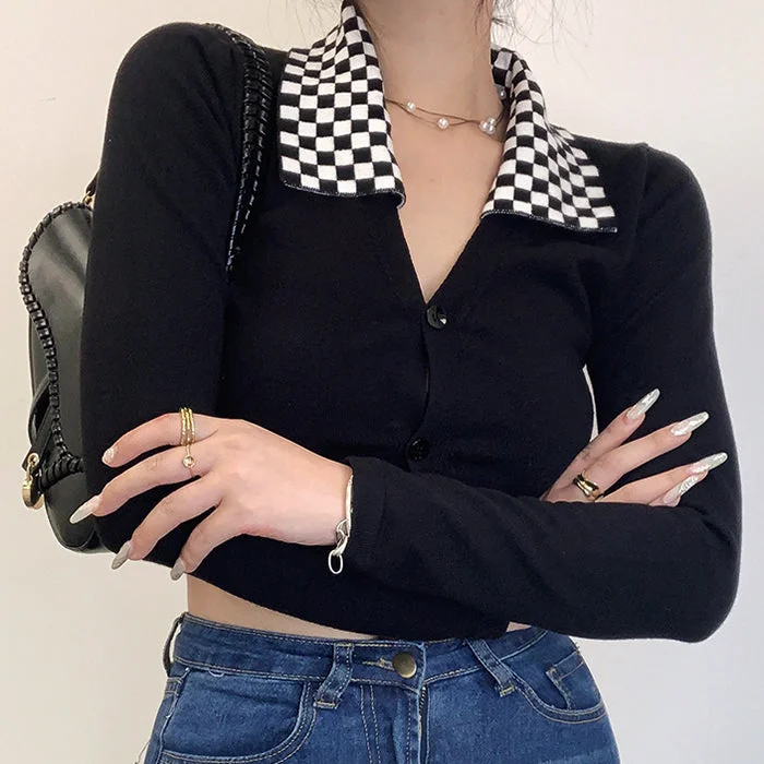 Checkerboard Collar Top