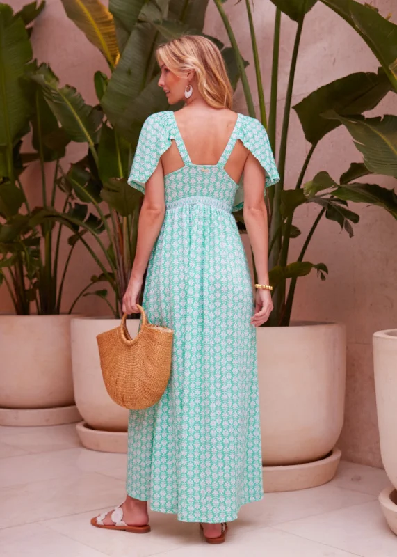 Cote d`Azur Flutter Sleeve Maxi Dress