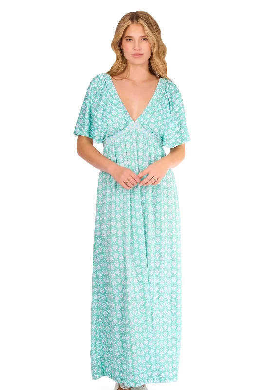 Cote d`Azur Flutter Sleeve Maxi Dress