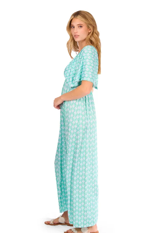 Cote d`Azur Flutter Sleeve Maxi Dress