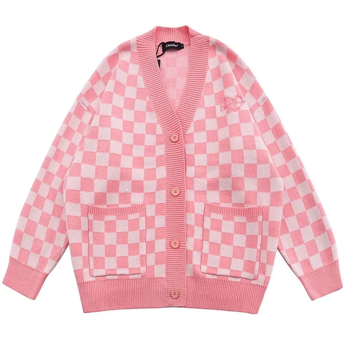 Pink Checkered Cardigan