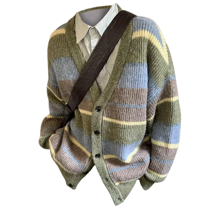 Sage Autumn Aesthetic Striped Cardigan