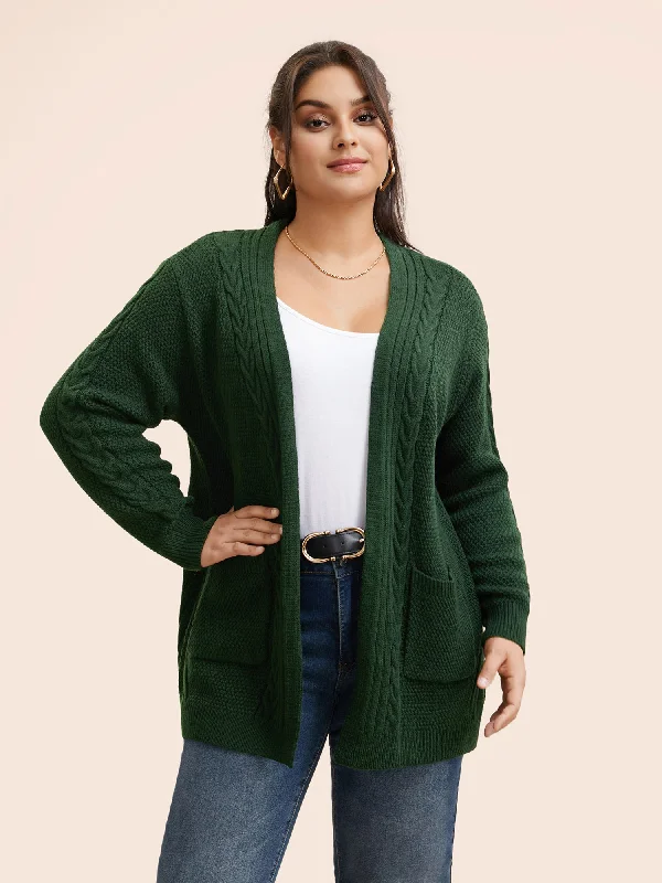 Texture Cable Knit Patch Pocket Cardigan