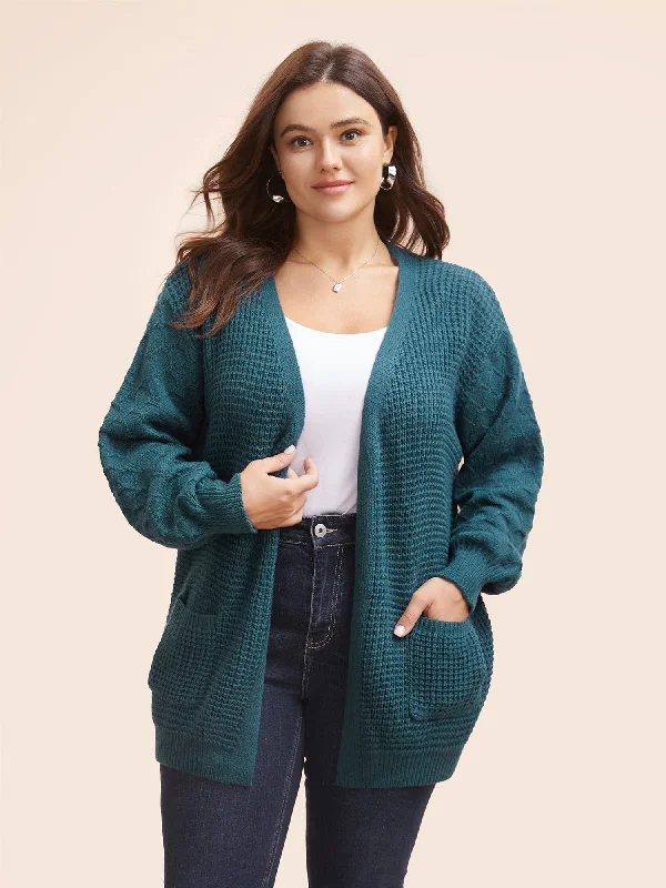 Textured Drop Shoulder Sleeve Pocket Cardigan