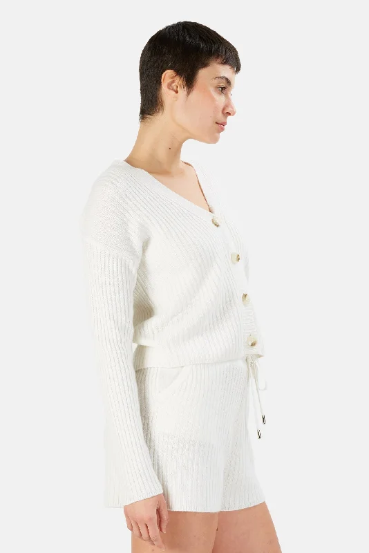 Beatrice Ribbed Cashmere Cardigan White