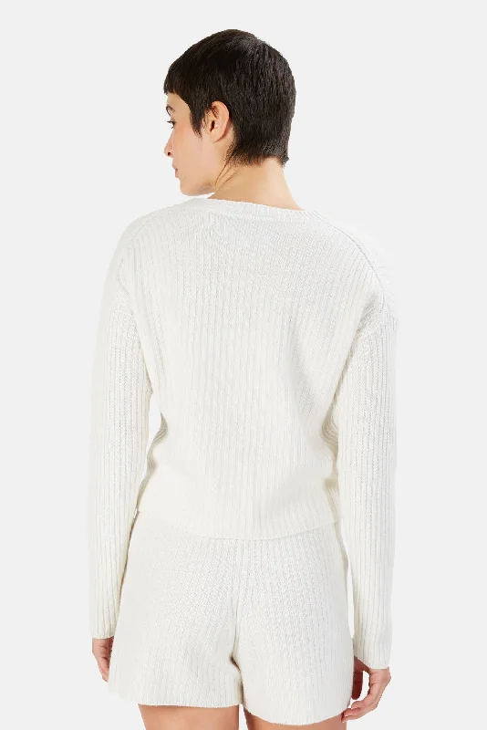 Beatrice Ribbed Cashmere Cardigan White