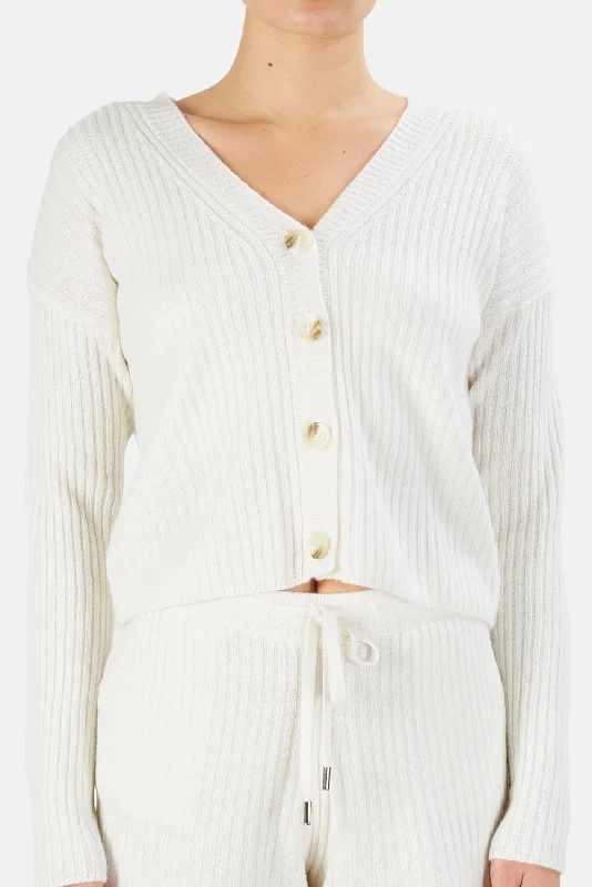 Beatrice Ribbed Cashmere Cardigan White