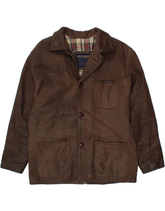 Men's Coats with Contrast StitchingAMERICANINO Mens Leather Jacket UK 42 XL Brown