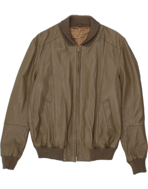 Designer Men's OvercoatsANFOR Mens Leather Jacket IT 52 XL Grey